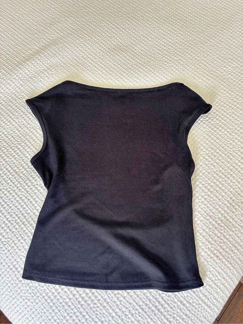 Ribbed Black Backless Short Sleeve Top - Size Small